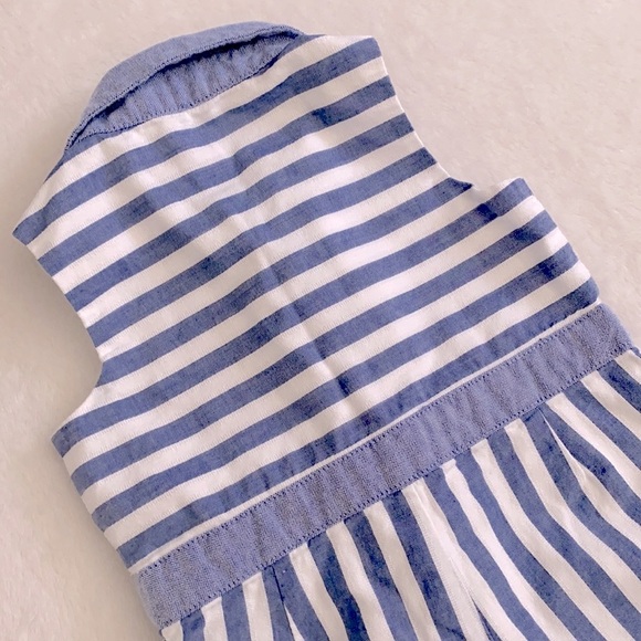Janie and Jack | Striped Oxford Cotton Nautical Romper Cornflower Blue (6-12M) - Picture 11 of 14